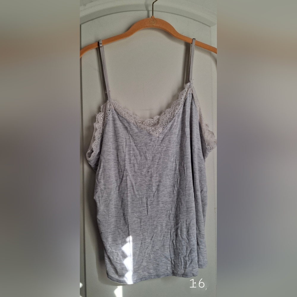 Gilligan & O'Malley Womens Cami Tank XXL Light Gray Soft Lace Sleep Top sleepwea
